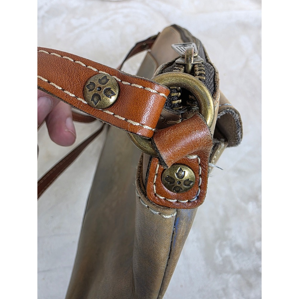 Patricia Nash Italian Leather Crossbody Bag Distressed Tan Blue Buckle Accent - Picture 12 of 16